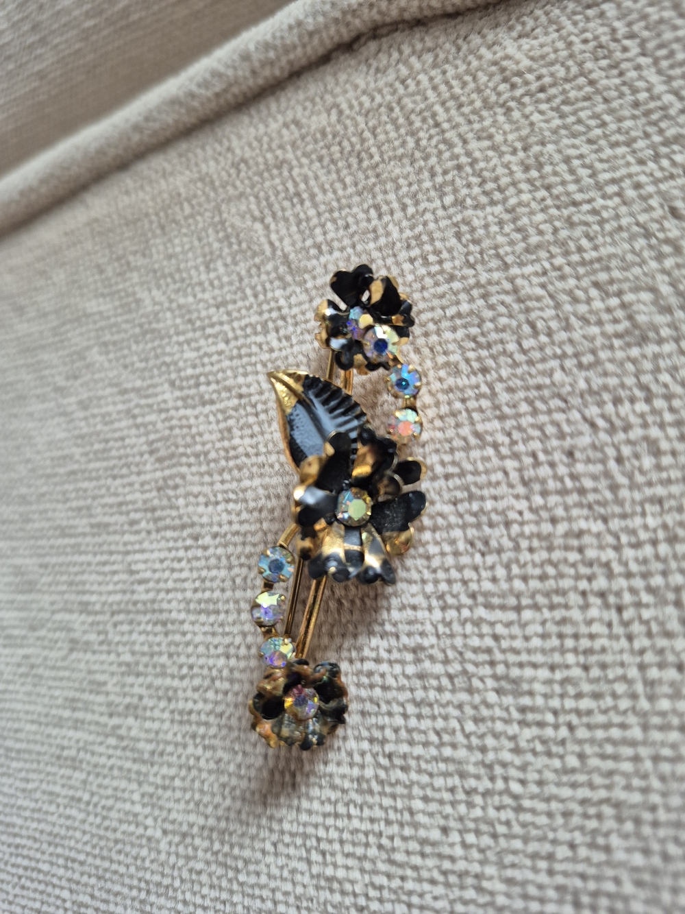 Gold-Tone Black Floral Crystal Brooch - Women Jewelry